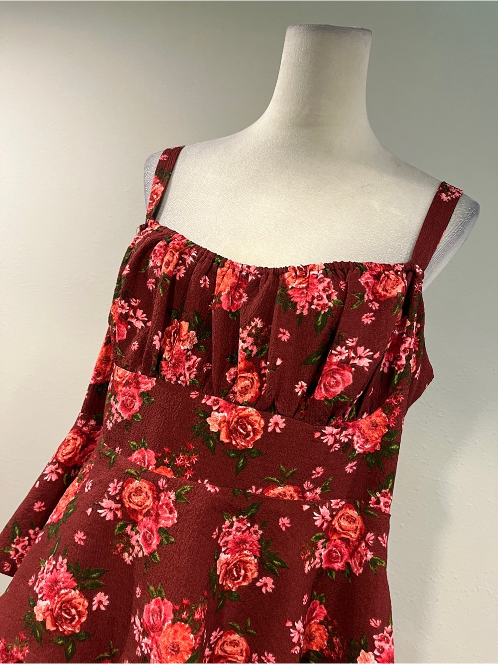 Arula Tiered Floral Maxi Dress in Burgundy with Pink Roses size 2X - Picture 2 of 14
